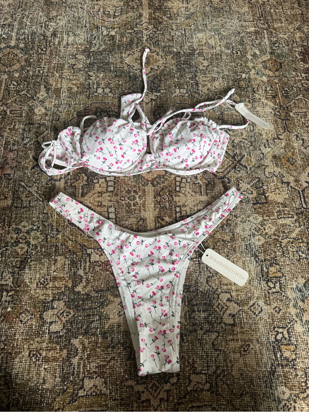 NWT Somerfield Swim White & Pink Floral Bikini Set Size XL